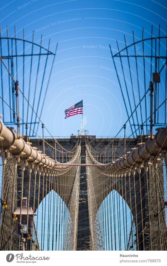 brooklyn bridge Vacation & Travel Tourism Sightseeing Cloudless sky Spring Beautiful weather New York City USA Town Downtown Bridge Manmade structures