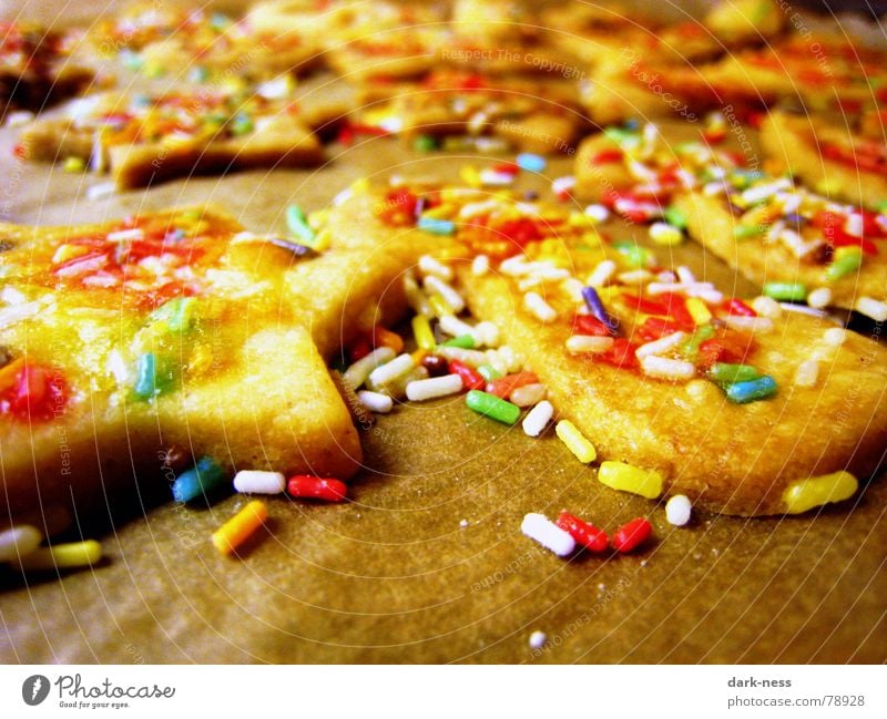 Christmas mood Cookie Butter cookie Yellow Multicoloured Christmas & Advent Candy Granules Baking Close-up Shallow depth of field Christmas biscuit