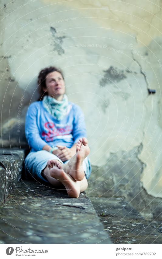 young woman with bare feet sits on stairs Vacation & Travel Human being Young woman Youth (Young adults) Woman Adults Life 1 Italy Small Town Old town