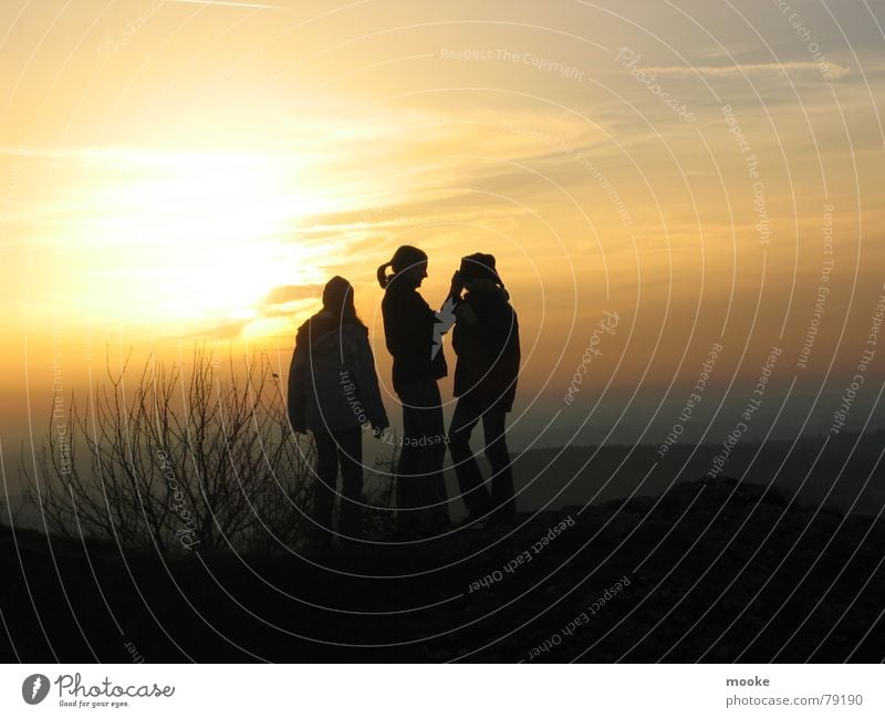 Three Girls Sunset Clouds Dark Autumn Sky Colour Bright Shadow Human being Landscape Evening