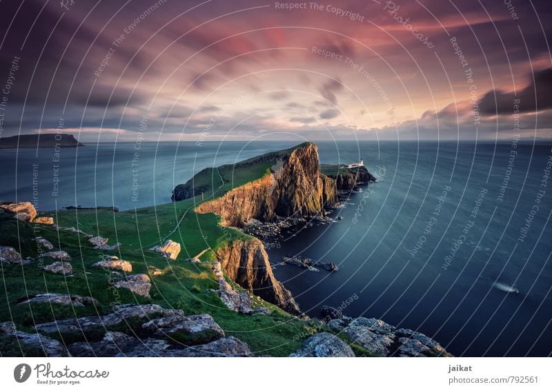 Scottish lighthouse Nature Landscape Lighthouse Pink Scotland Neist Point Isle of Skye Sunset Dusk Western islands Evening