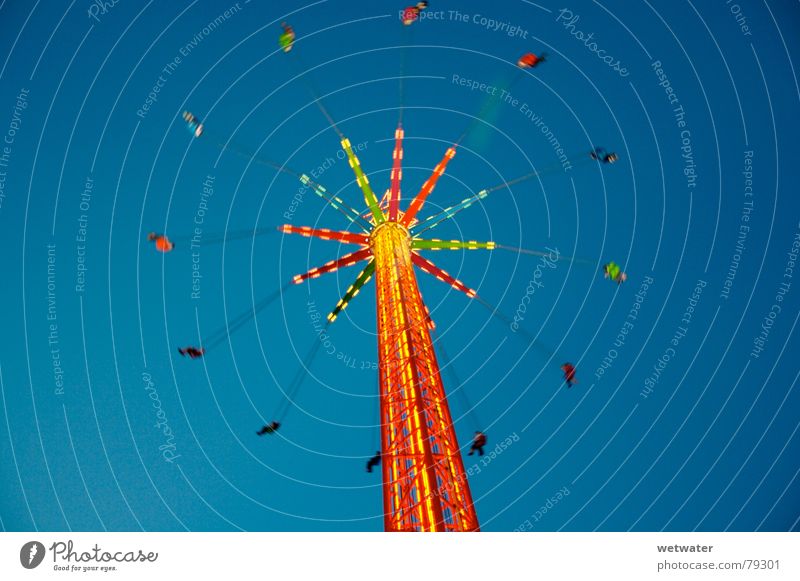 merry-go-round Light Rotate Fairs & Carnivals Carousel Sky Long exposure Joy Oktoberfest Germany Above Flying Orange Tall high fly fun