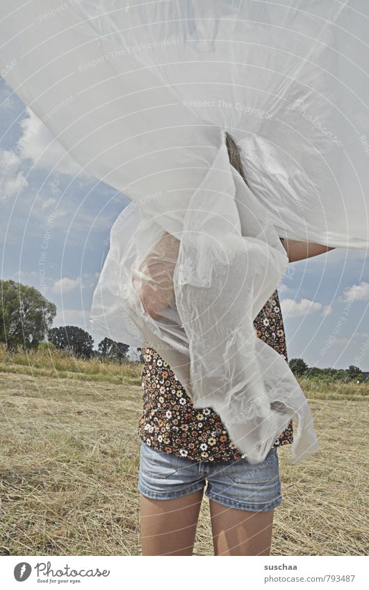 tangled Child Girl Infancy Body Legs Human being 3 - 8 years Environment Nature Landscape Sky Horizon Summer Beautiful weather Field Plastic Plastic packaging