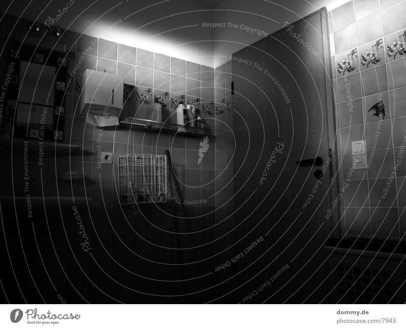 Light in the Bath Bathroom Mirror Architecture Door Black & white photo Tile kaz