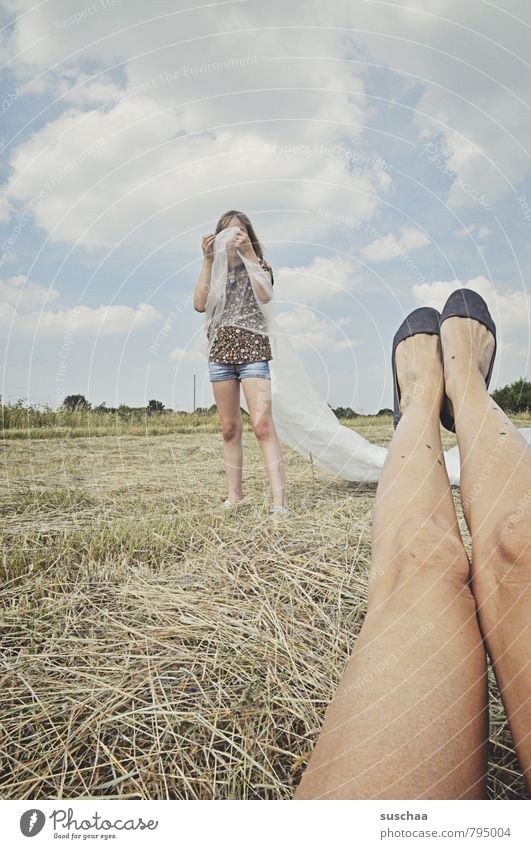 legroom | 700 Human being Feminine Girl Body Skin Legs Feet 2 8 - 13 years Child Infancy Environment Nature Landscape Sky Clouds Summer Field Footwear Free