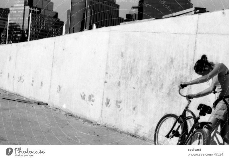 city girl Summer Grief Distress lonelyness black & withe outdoor portrait bicycle Calm buildings tired sad