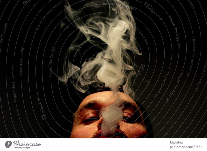 a lot of smoke for nothing Cancer Dark Smoke Blow Man Cigarette Face Smoking Night Perspective Black Smoke signal Horizon Environmental pollution Relationship