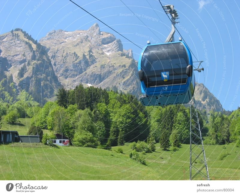 Railway Summer Forest Driving Panorama (View) Switzerland Mountain Sky Vantage point Village Large Pilatus Worm's-eye view Gondola Upward Beautiful weather