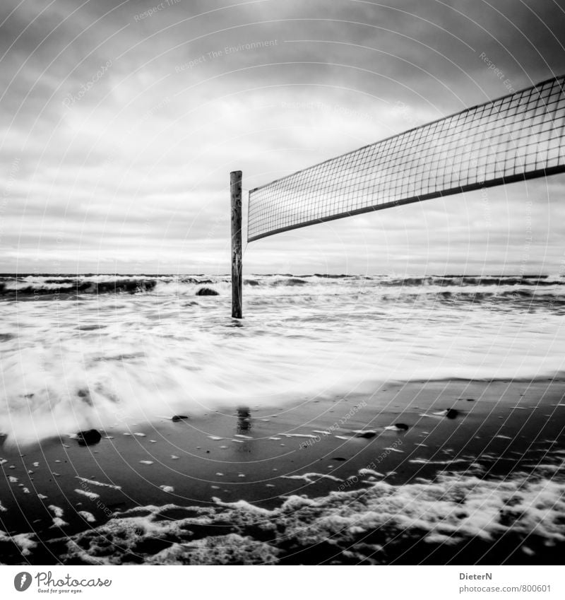 final Beach Ocean Landscape Sand Water Clouds Horizon Wind Gale Baltic Sea Gray Black White Kühlungsborn Mecklenburg-Western Pomerania Volleyball (sport) Net