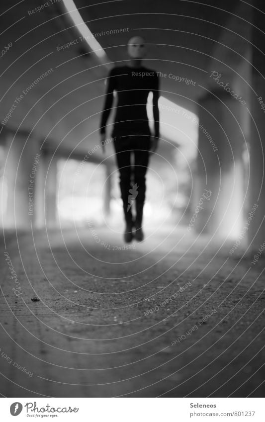 L Hallowe'en Human being Masculine Man Adults 1 Overpass Tunnel Bridge Jump Creepy Black Fear Dangerous Black & white photo Exterior shot Copy Space bottom Blur