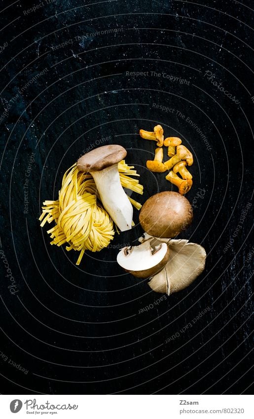 doughnut Food Mushroom trumpet in autumn Noodles Ribbon noodle chanterelles Nutrition Italian Food Esthetic Dark Elegant Fresh Healthy Modern Sustainability