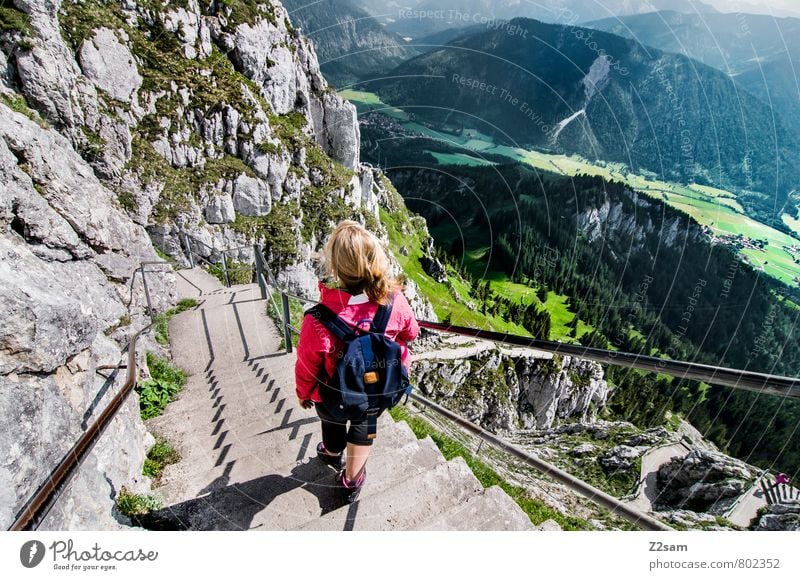 Descent II Vacation & Travel Tourism Trip Summer vacation Mountain Hiking Feminine Young woman Youth (Young adults) 18 - 30 years Adults Landscape Sky Clouds