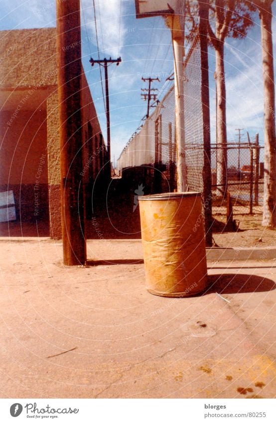 la frontera II Border area Clouds Signage Americas Trash container Vanishing point Infinity Steep USA Mexico Sky Derelict la migra border fence