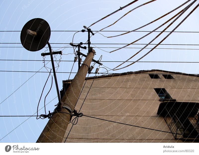 china_08 China Electricity Lamp Electricity pylon House (Residential Structure) Worm's-eye view Wall (building) Provision Window Lantern Decline Energy industry