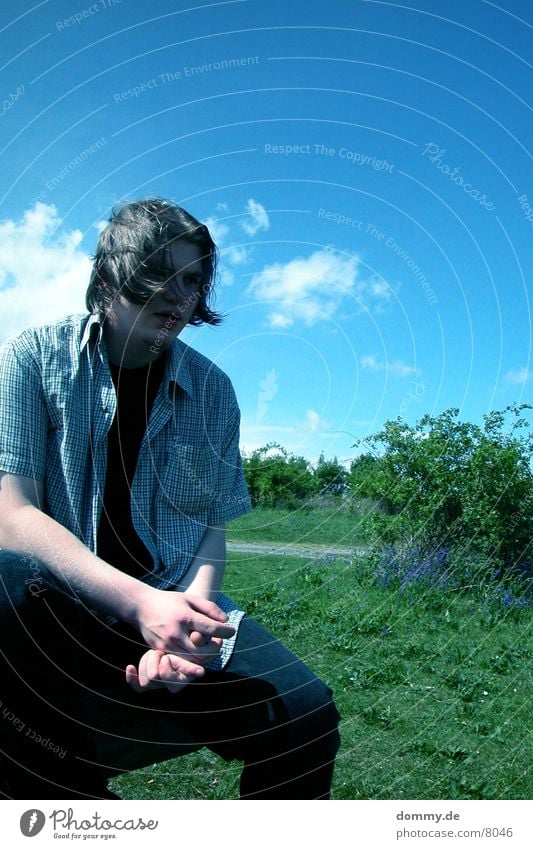 hmmmm.... Man Long Clouds claus Hair and hairstyles Bench Nature