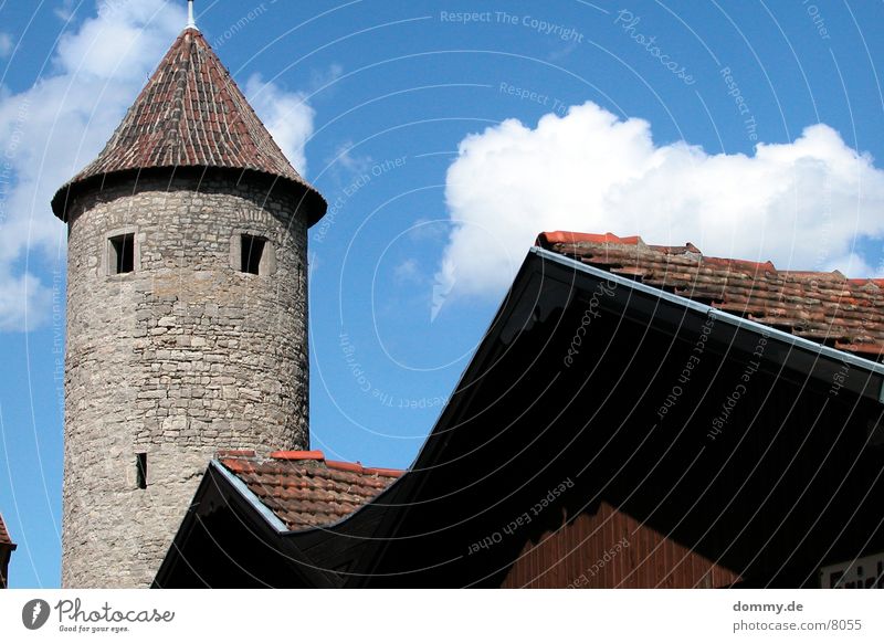 city wall Barn Heidingsfeld Würzburg Watch tower Clouds Architecture City wall Tower Sun