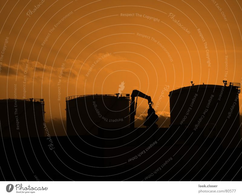 in the evening at Nordhafen Sewage plant Consign Hannover Closing time Excavator Scrap metal Recycling Industrial Harbour Craft (trade) Sewer Dusk Evening