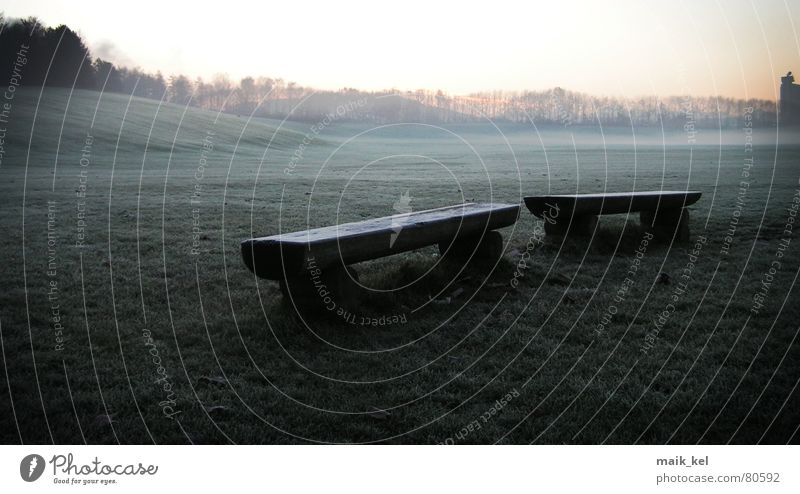 Bank in the morning Allmend Stadium Frozen Dark Moody Canton Bern Bench Morning Fog Sadness