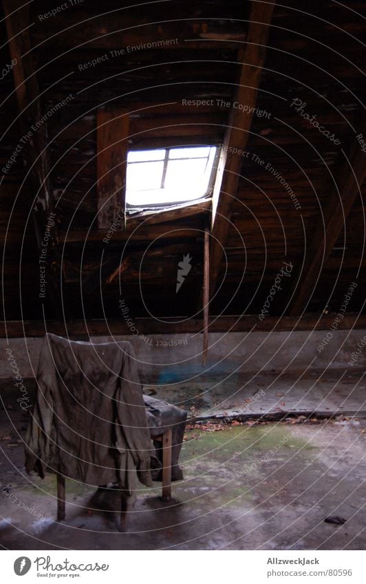 attic tristesse Clothing Wear Window Skylight Hang up Uniform Light Window transom and mullion Loneliness Shaft of light Attic Things Deserted Gloomy Prop