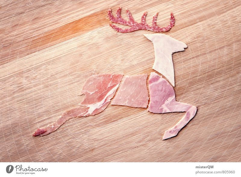 Sausage lover. Hubert Hirsch. Art Work of art Zoo Animal Wild animal 1 Esthetic Deer Fawn Deer head Venison goulash Venison steak Meat Meat dishes Carnivore