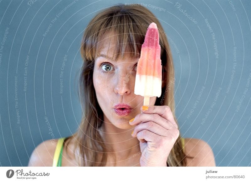 IceIcebaby Progress Summer Hot Cold Portrait photograph Refreshment Surprise Interior shot Joy Woman gradient glossy headshot studio shot icecream Blue