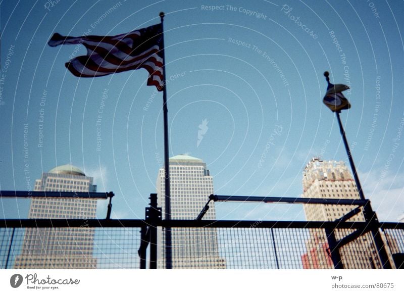 new york Blow Flag Fence Americas House (Residential Structure) High-rise New York City Flagpole Sky Beautiful weather Blue USA