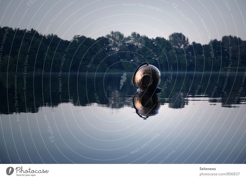 deep pond diving Human being Head 1 Environment Nature Landscape Water Sky Cloudless sky Summer Tree coast Lakeside River bank Pond Helmet Diver diving helmet