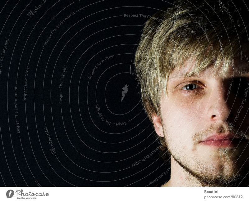 confrontation Portrait photograph Man Facial hair Ask Perspective Face Facial expression Calm Emotionally cold Cold Light Beautiful Young man Emotions Esthetic