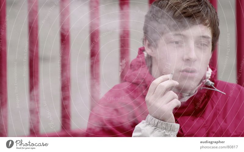 befuddled Smoke-filled Fence Violet Magenta Gray Cigarette Jacket Relief Portrait photograph Force Multicoloured Disastrous Fog Loneliness Hand Stripe Boredom