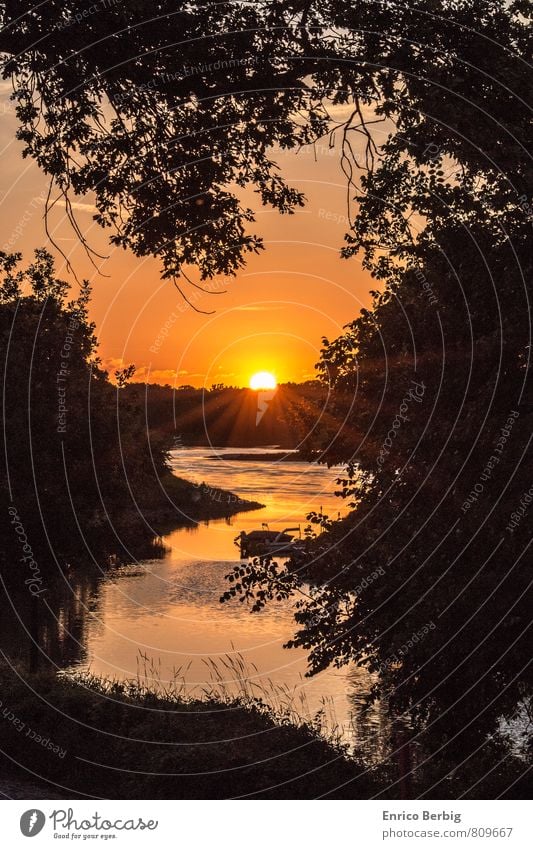 Sunset Nature Landscape Water Sky Sunrise Sunlight Summer Navigation Inland navigation Emotions Moody Joy Happy Happiness Contentment Joie de vivre (Vitality)