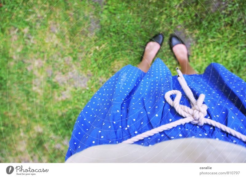 summer girl Feminine Young woman Youth (Young adults) Stomach Feet 1 Human being Garden Meadow Skirt Ballerina Point Polka dot Girlish Playing Summery Dress