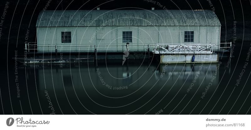 my house, my boat Boathouse Houseboat Canoe Kayak House (Residential Structure) Watercraft Dark Night Long exposure Time Flow Lower Franconia Bavaria Window