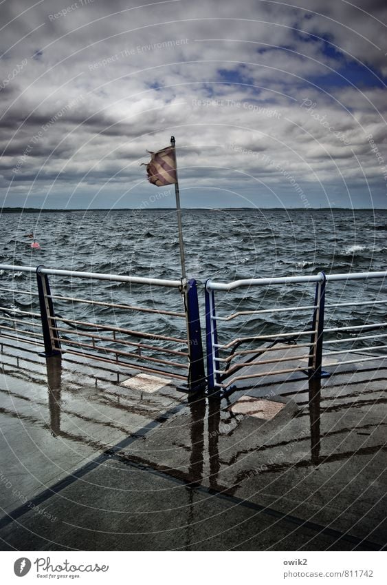 fly the flag Environment Nature Water Sky Clouds Horizon Climate Weather Bad weather Wind Gale Rain Waves Lake Lake Bärwald Reservoir Concrete Metal Tall Small