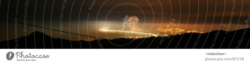 Fireworks in Spain Joie de vivre (Vitality) Light show Coast Long exposure Visual spectacle Ocean 2006 Evening Summer Night Panorama (View) Joy fireworks