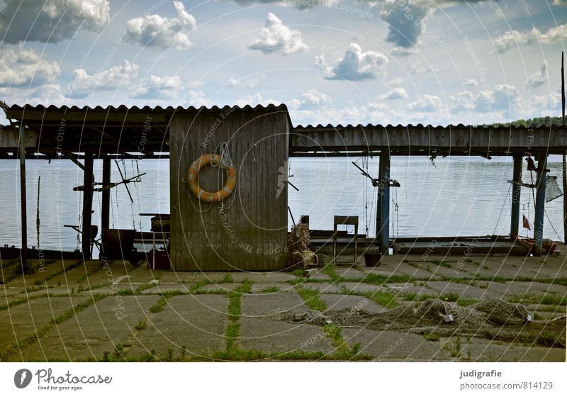 At the lake Environment Nature Landscape Water Sky Clouds Summer Climate Weather Beautiful weather Coast Lakeside Hut Roof Exceptional Maritime Moody Loneliness