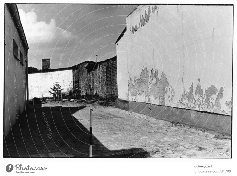 the long way of the shadow House (Residential Structure) Old building Clouds Architecture Shadow Street Sky Black & white photo