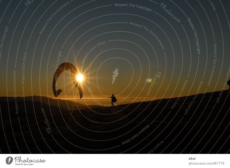 Paragliders at Schauinsland Paragliding Play of colours Sky blue Romance Sunlight Sunbeam Sunset Vosges Mountains Monitoring Sea of fog Contrast Aviation Sports