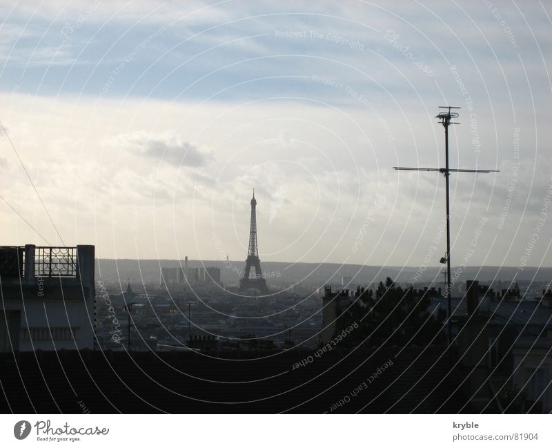 la tour eiffel Eiffel Tower Landmark Town White Clouds Antenna Roof House (Residential Structure) Sacré-Coeur Paris France Downtown Middle French Art