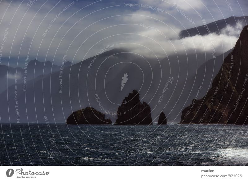 "...with cloud haze" Nature Landscape Water Sky Clouds Spring Climate Weather Beautiful weather Fog Rock Mountain Peak Coast Reef Ocean Blue Brown White Steep