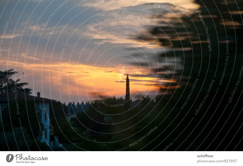 Karacho Tuscany Landscape Clouds Night sky Sunrise Sunset Sunlight Beautiful weather Bad weather Plant Tree Bushes House (Residential Structure) Speed Orange