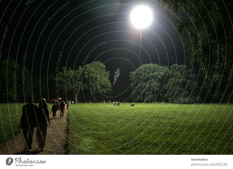 The moon has risen Nocturnal ramble Potsdam Park Night Artificial light Event Calm Light Crescent moon kinetic light lunar addiction Castle Night business park