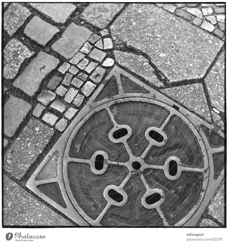 Street_2 Gully Sidewalk Traffic infrastructure Cobblestones Black & white photo Stone Lanes & trails