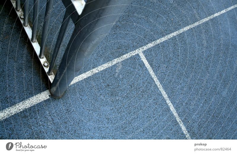 Cage Blue - Part I Penalty area Rubber floor Geometry Pole Gray Stripe Structures and shapes Abstract Mosaic Diagonal Corner Sharp-edged Across Playing field