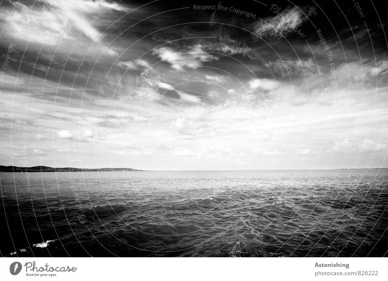 Lake Balaton Environment Nature Landscape Water Sky Clouds Horizon Sunlight Summer Weather Waves Coast Lakeside Hungary Threat Dark Gray Black White Swell