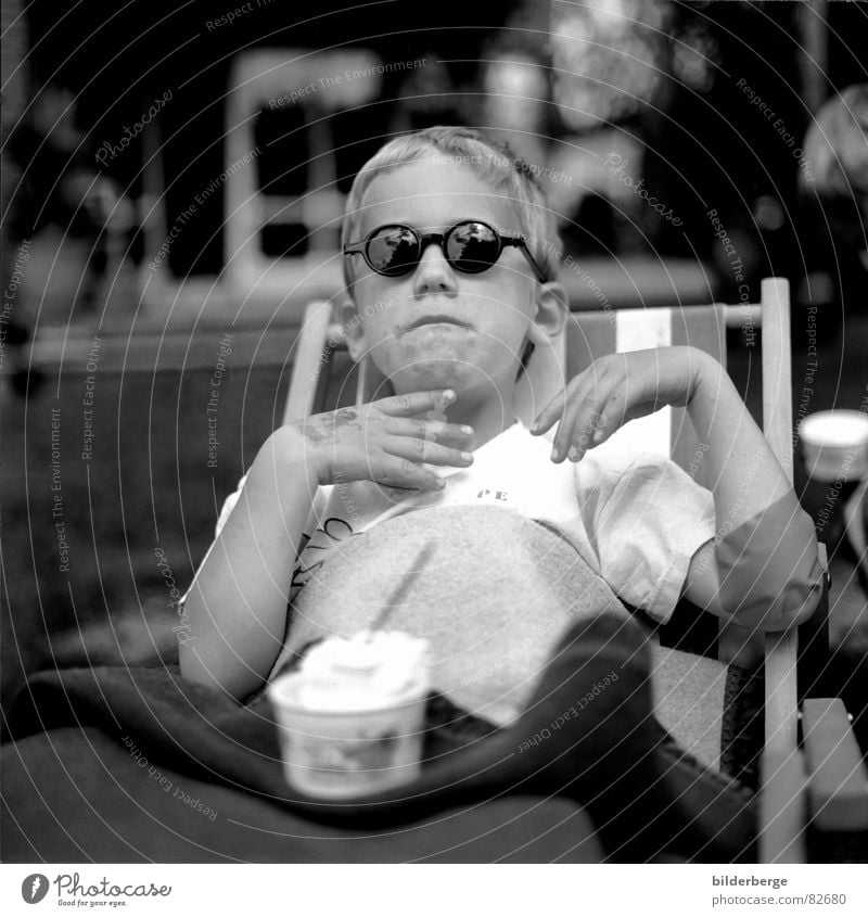 David's comfort pause Black & white photo Portrait photograph Joy Garden Feasts & Celebrations Kindergarten Child Boy (child) Nose Mouth Ice Frost Sunglasses