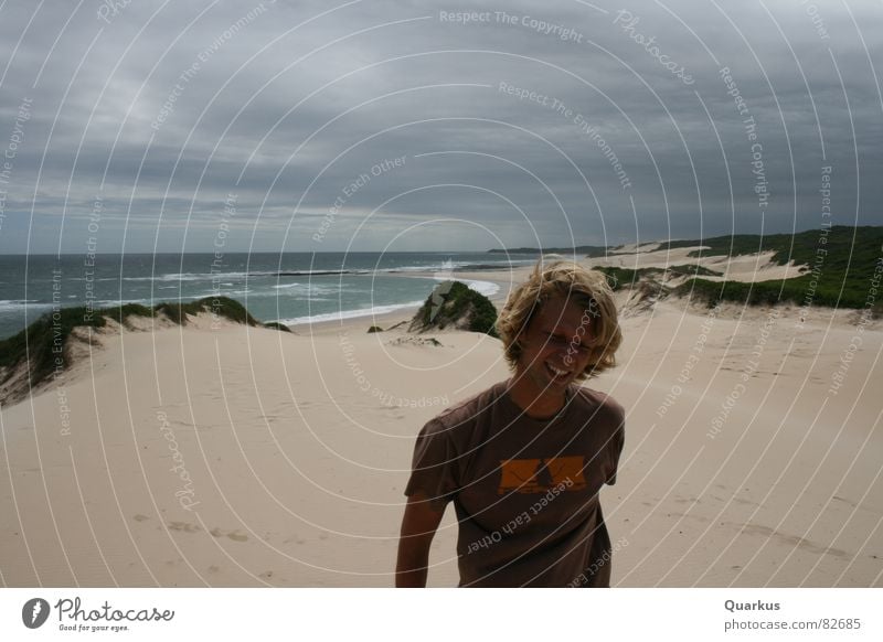 moment of happiness ... Surf Beach Ocean Waves Clouds Bad weather Beige Concerning Sandbank Multiple Bathing place Well-being Joy Beach dune yellowish brown