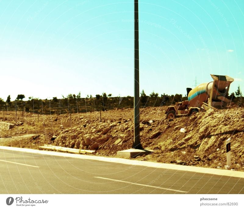 road works Construction site Building rubble Road construction Traffic infrastructure Summer Industry Street Earth Sky Old construction site vehicle