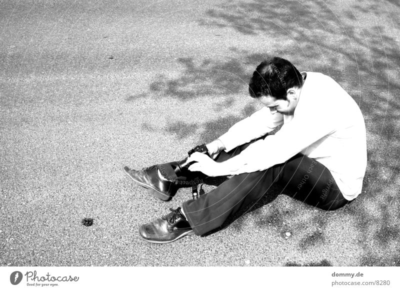 The Photographer Man Black White Cone Tripod zdenek Human being Black & white photo Sit Floor covering Camera Sun Beautiful weather