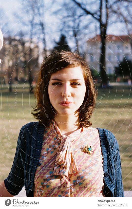 aristocrat Young woman Seventies Portrait photograph Lady Park Autumn Clothing Woman in the garden autumn sun