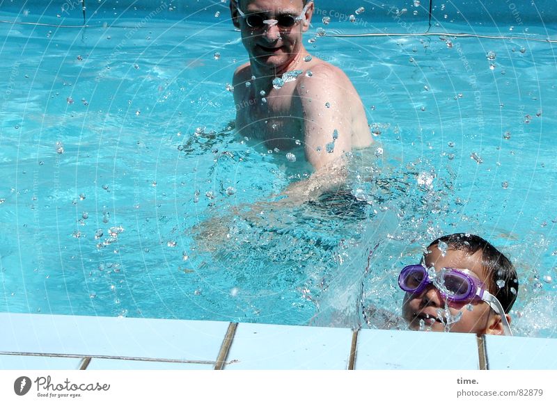 Cool in the pool - III Sunrise Sunset Upper body Joy Face Well-being Swimming & Bathing Summer Sunbathing Swimming pool Boy (child) Man Adults Ear Nose Water